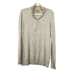 Tory Burch Gray Metino Wool Blend Long Sleeve 1/3 Zip Sweater Size L
